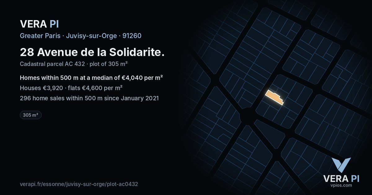28 Avenue de la Solidarite, Juvisy-sur-Orge at night – the plot lit, the parcels around coloured by the prices near them
