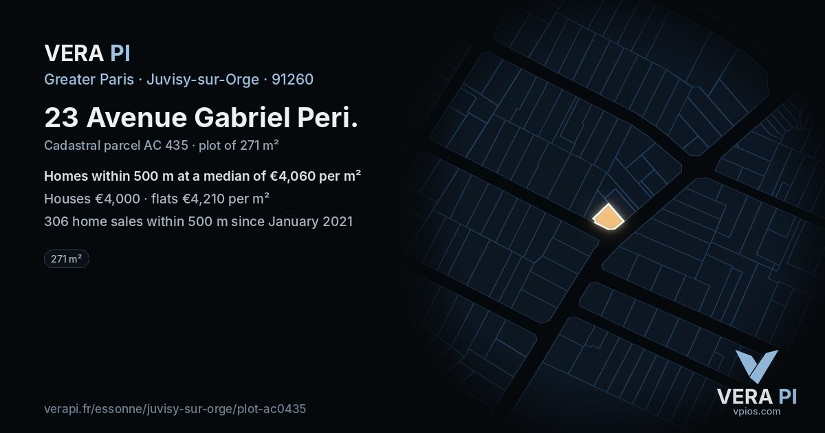 23 Avenue Gabriel Peri, Juvisy-sur-Orge at night – the plot lit, the parcels around coloured by the prices near them