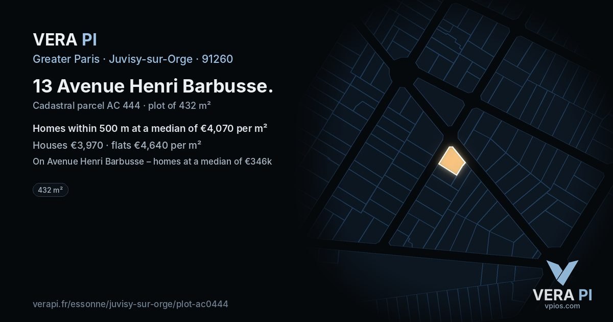 13 Avenue Henri Barbusse, Juvisy-sur-Orge at night – the plot lit, the parcels around coloured by the prices near them