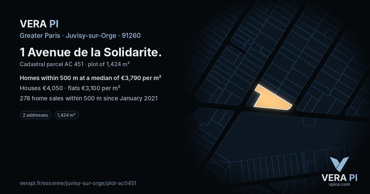 1 Avenue de la Solidarite, Juvisy-sur-Orge at night – the plot lit, the parcels around coloured by the prices near them