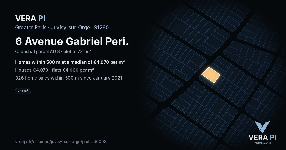 6 Avenue Gabriel Peri, Juvisy-sur-Orge at night – the plot lit, the parcels around coloured by the prices near them