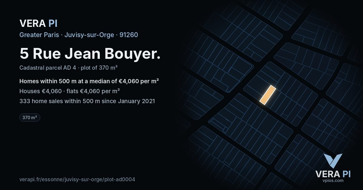 5 Rue Jean Bouyer, Juvisy-sur-Orge at night – the plot lit, the parcels around coloured by the prices near them