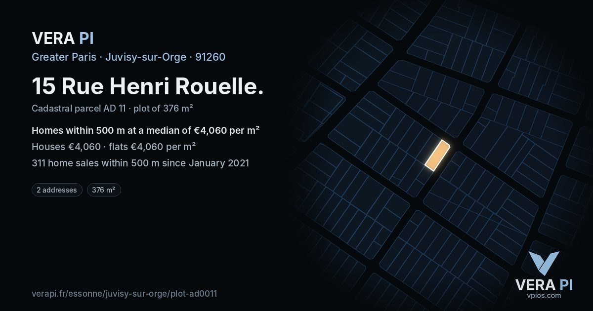 15 Rue Henri Rouelle, Juvisy-sur-Orge at night – the plot lit, the parcels around coloured by the prices near them
