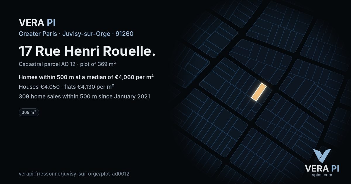 17 Rue Henri Rouelle, Juvisy-sur-Orge at night – the plot lit, the parcels around coloured by the prices near them