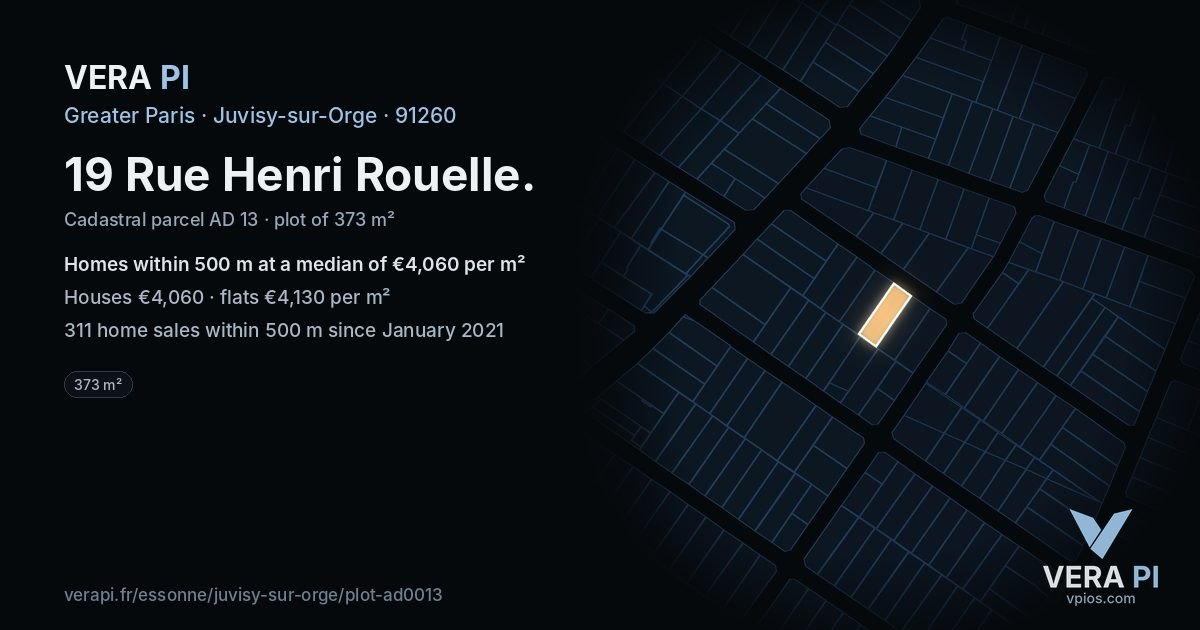 19 Rue Henri Rouelle, Juvisy-sur-Orge at night – the plot lit, the parcels around coloured by the prices near them