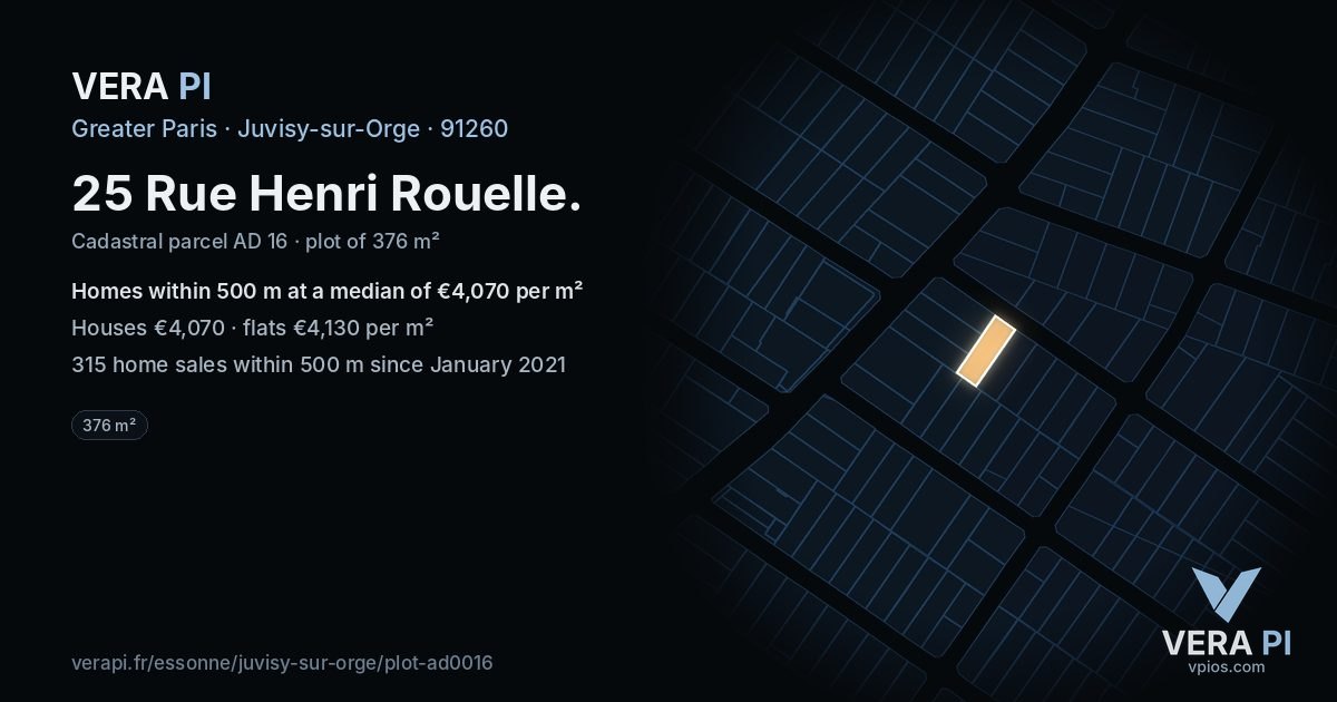 25 Rue Henri Rouelle, Juvisy-sur-Orge at night – the plot lit, the parcels around coloured by the prices near them