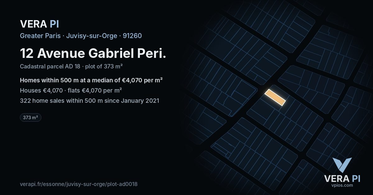 12 Avenue Gabriel Peri, Juvisy-sur-Orge at night – the plot lit, the parcels around coloured by the prices near them