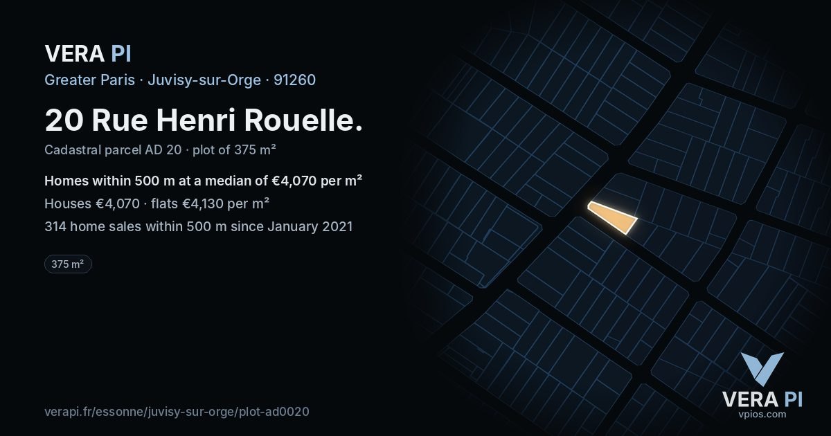 20 Rue Henri Rouelle, Juvisy-sur-Orge at night – the plot lit, the parcels around coloured by the prices near them