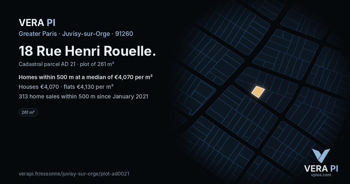 18 Rue Henri Rouelle, Juvisy-sur-Orge at night – the plot lit, the parcels around coloured by the prices near them