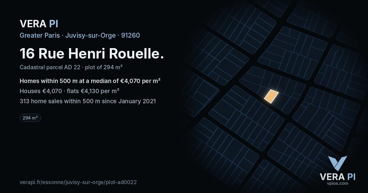 16 Rue Henri Rouelle, Juvisy-sur-Orge at night – the plot lit, the parcels around coloured by the prices near them
