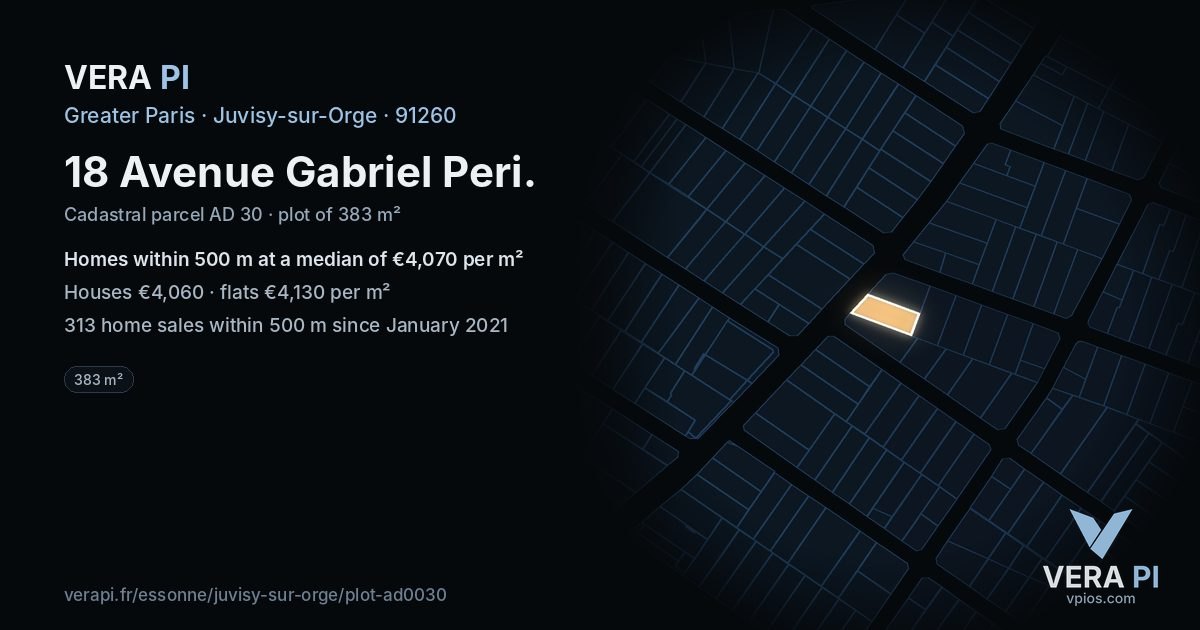 18 Avenue Gabriel Peri, Juvisy-sur-Orge at night – the plot lit, the parcels around coloured by the prices near them