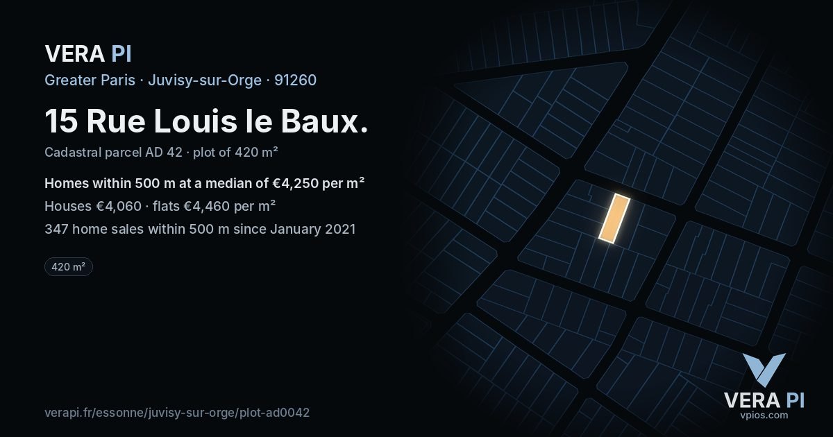 15 Rue Louis le Baux, Juvisy-sur-Orge at night – the plot lit, the parcels around coloured by the prices near them
