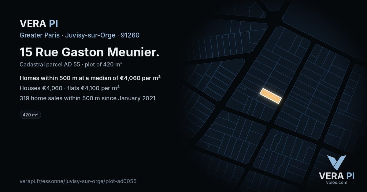 15 Rue Gaston Meunier, Juvisy-sur-Orge at night – the plot lit, the parcels around coloured by the prices near them