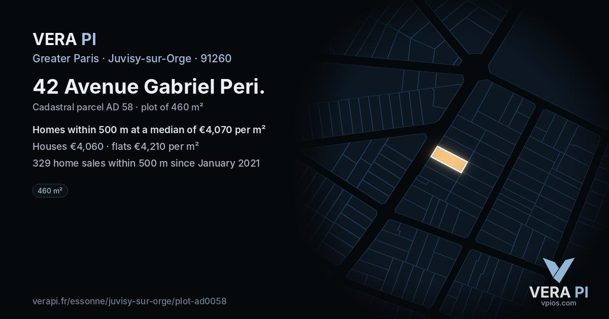 42 Avenue Gabriel Peri, Juvisy-sur-Orge at night – the plot lit, the parcels around coloured by the prices near them