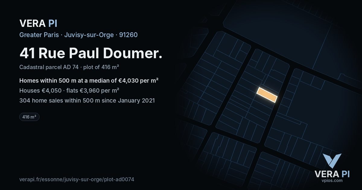 41 Rue Paul Doumer, Juvisy-sur-Orge at night – the plot lit, the parcels around coloured by the prices near them