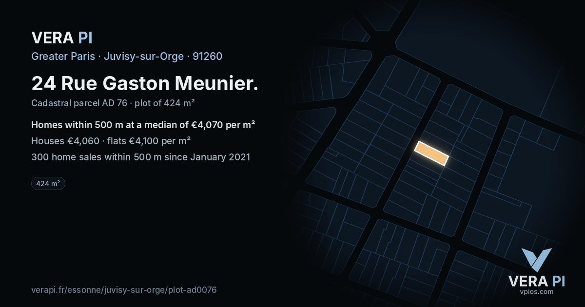 24 Rue Gaston Meunier, Juvisy-sur-Orge at night – the plot lit, the parcels around coloured by the prices near them