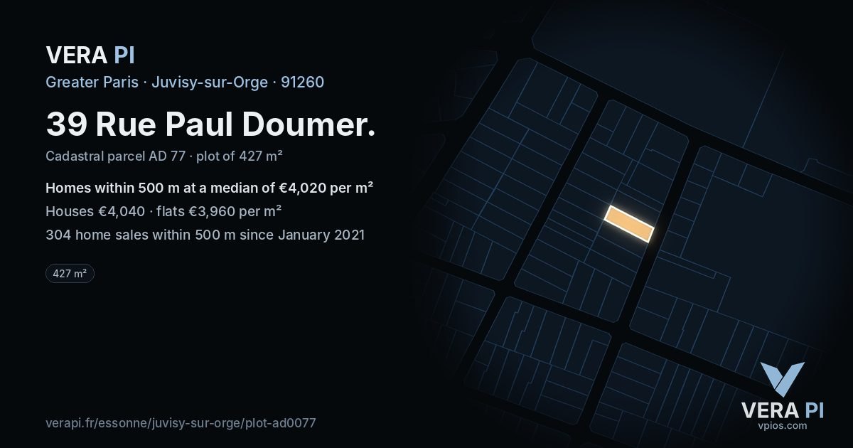 39 Rue Paul Doumer, Juvisy-sur-Orge at night – the plot lit, the parcels around coloured by the prices near them