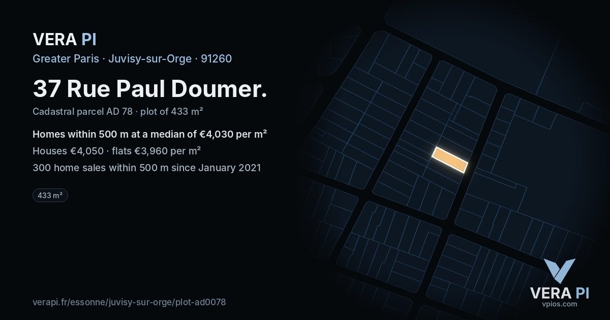 37 Rue Paul Doumer, Juvisy-sur-Orge at night – the plot lit, the parcels around coloured by the prices near them