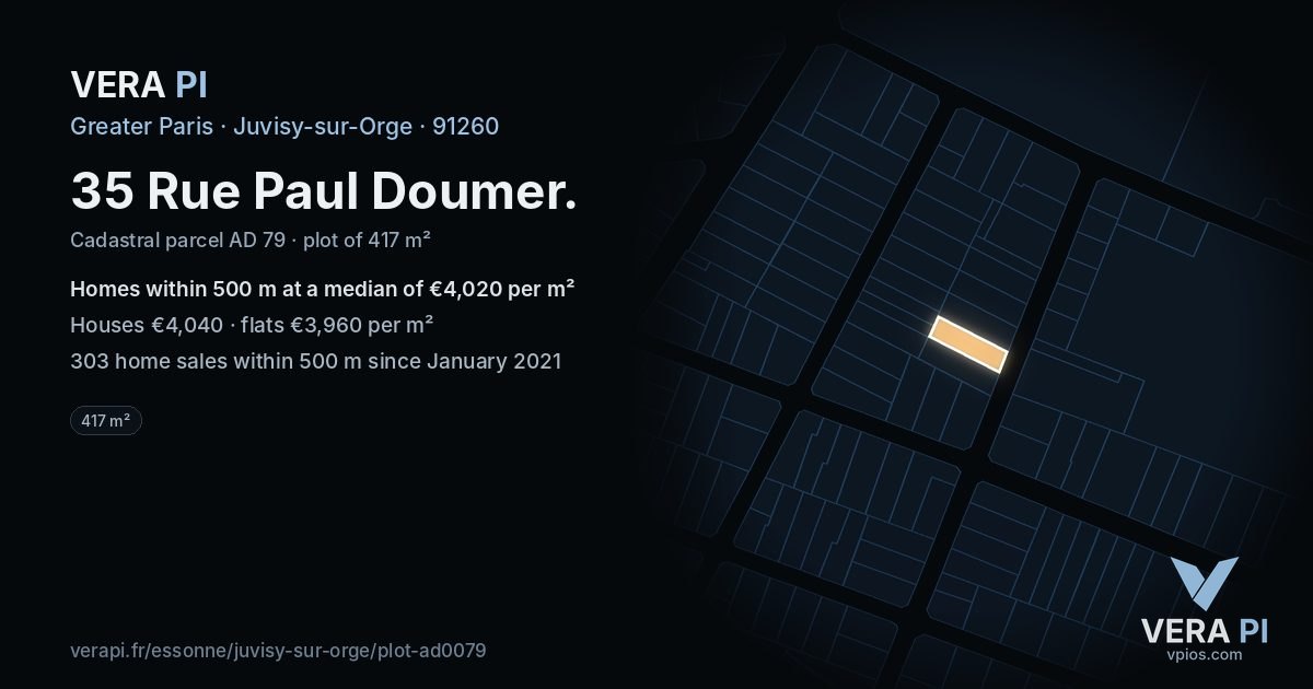 35 Rue Paul Doumer, Juvisy-sur-Orge at night – the plot lit, the parcels around coloured by the prices near them
