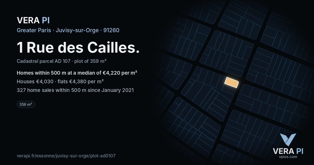 1 Rue des Cailles, Juvisy-sur-Orge at night – the plot lit, the parcels around coloured by the prices near them