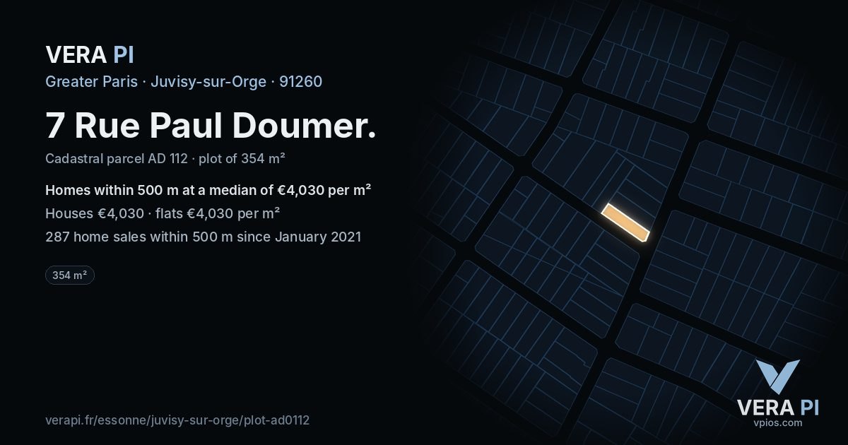 7 Rue Paul Doumer, Juvisy-sur-Orge at night – the plot lit, the parcels around coloured by the prices near them