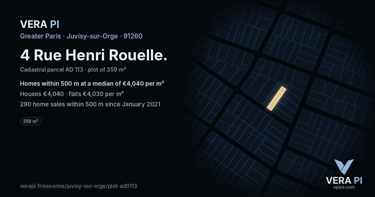 4 Rue Henri Rouelle, Juvisy-sur-Orge at night – the plot lit, the parcels around coloured by the prices near them