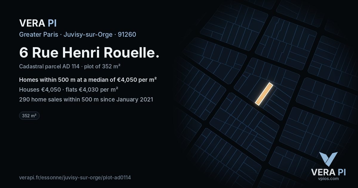 6 Rue Henri Rouelle, Juvisy-sur-Orge at night – the plot lit, the parcels around coloured by the prices near them
