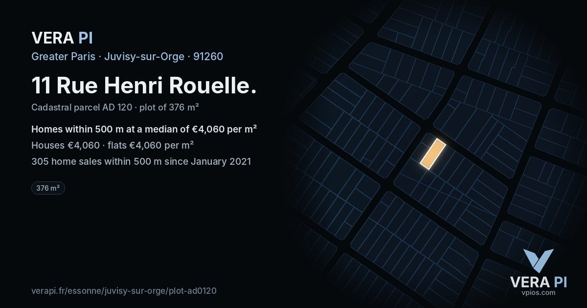 11 Rue Henri Rouelle, Juvisy-sur-Orge at night – the plot lit, the parcels around coloured by the prices near them