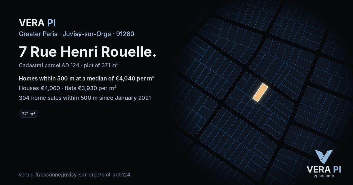 7 Rue Henri Rouelle, Juvisy-sur-Orge at night – the plot lit, the parcels around coloured by the prices near them