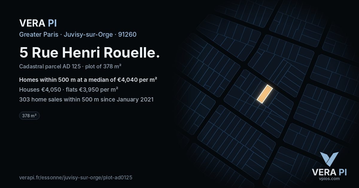 5 Rue Henri Rouelle, Juvisy-sur-Orge at night – the plot lit, the parcels around coloured by the prices near them