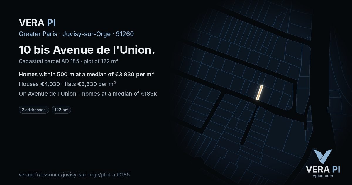 10 bis Avenue de l'Union, Juvisy-sur-Orge at night – the plot lit, the parcels around coloured by the prices near them