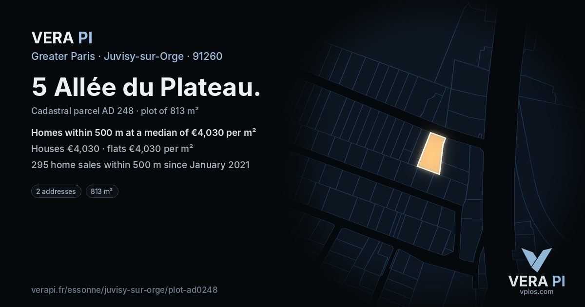 5 Allée du Plateau, Juvisy-sur-Orge at night – the plot lit, the parcels around coloured by the prices near them