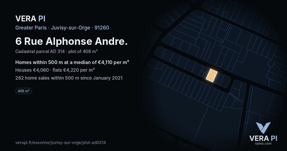 6 Rue Alphonse Andre, Juvisy-sur-Orge at night – the plot lit, the parcels around coloured by the prices near them
