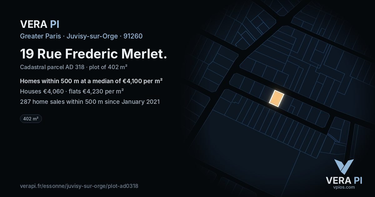 19 Rue Frederic Merlet, Juvisy-sur-Orge at night – the plot lit, the parcels around coloured by the prices near them