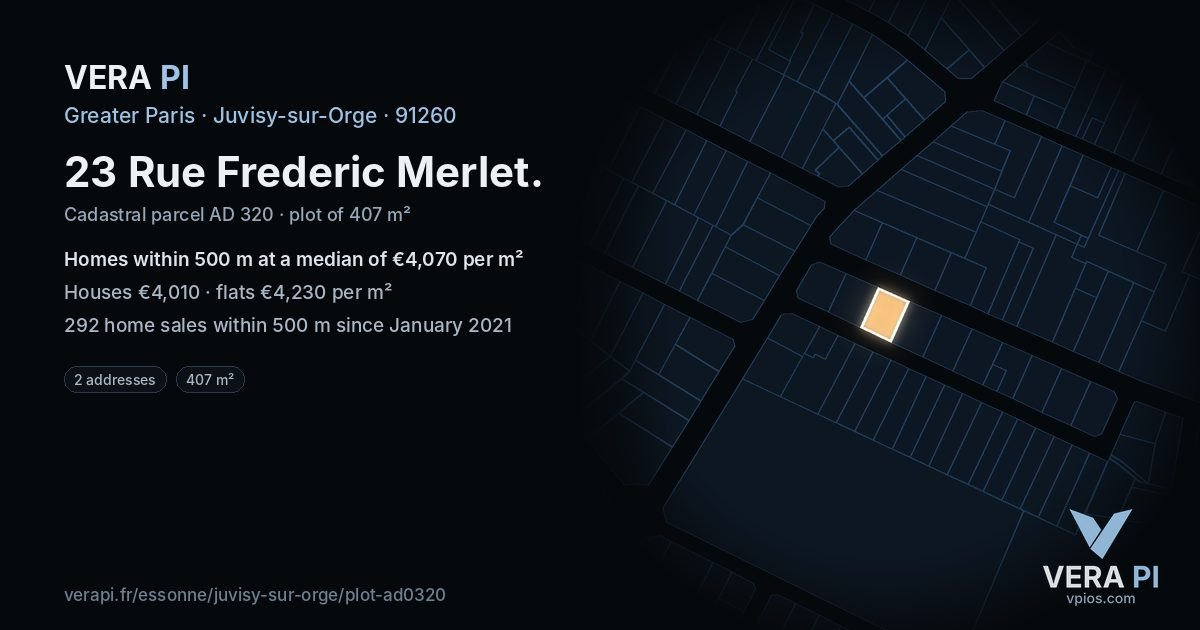 23 Rue Frederic Merlet, Juvisy-sur-Orge at night – the plot lit, the parcels around coloured by the prices near them