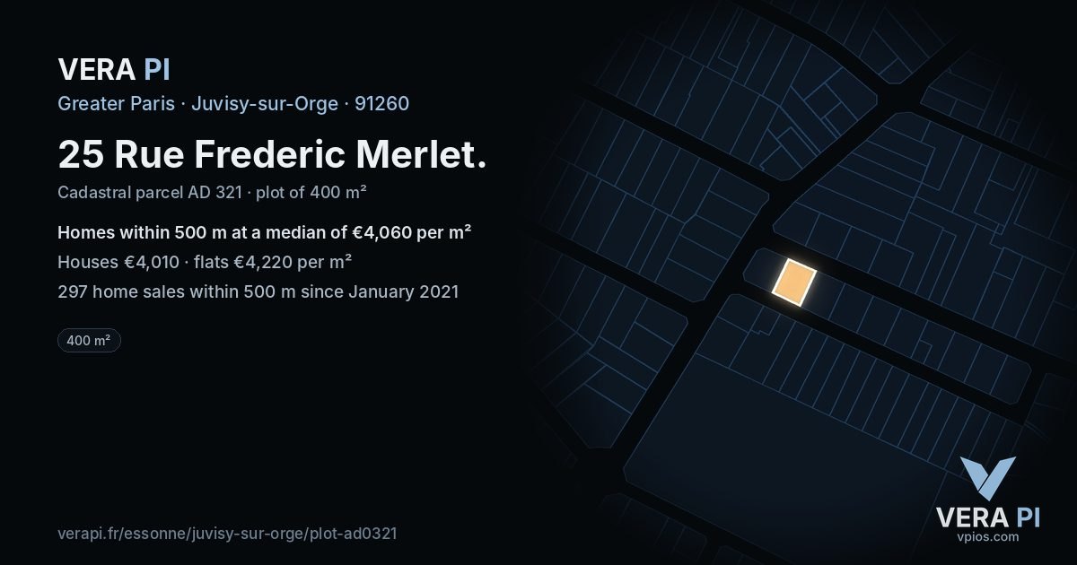 25 Rue Frederic Merlet, Juvisy-sur-Orge at night – the plot lit, the parcels around coloured by the prices near them