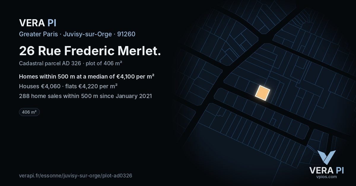 26 Rue Frederic Merlet, Juvisy-sur-Orge at night – the plot lit, the parcels around coloured by the prices near them