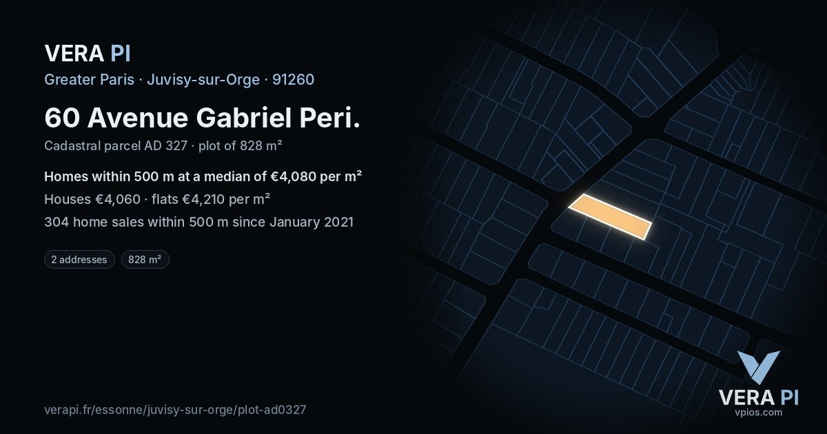 60 Avenue Gabriel Peri, Juvisy-sur-Orge at night – the plot lit, the parcels around coloured by the prices near them