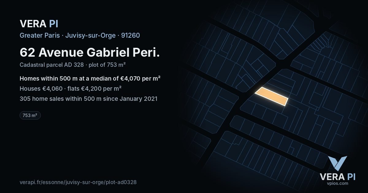 62 Avenue Gabriel Peri, Juvisy-sur-Orge at night – the plot lit, the parcels around coloured by the prices near them