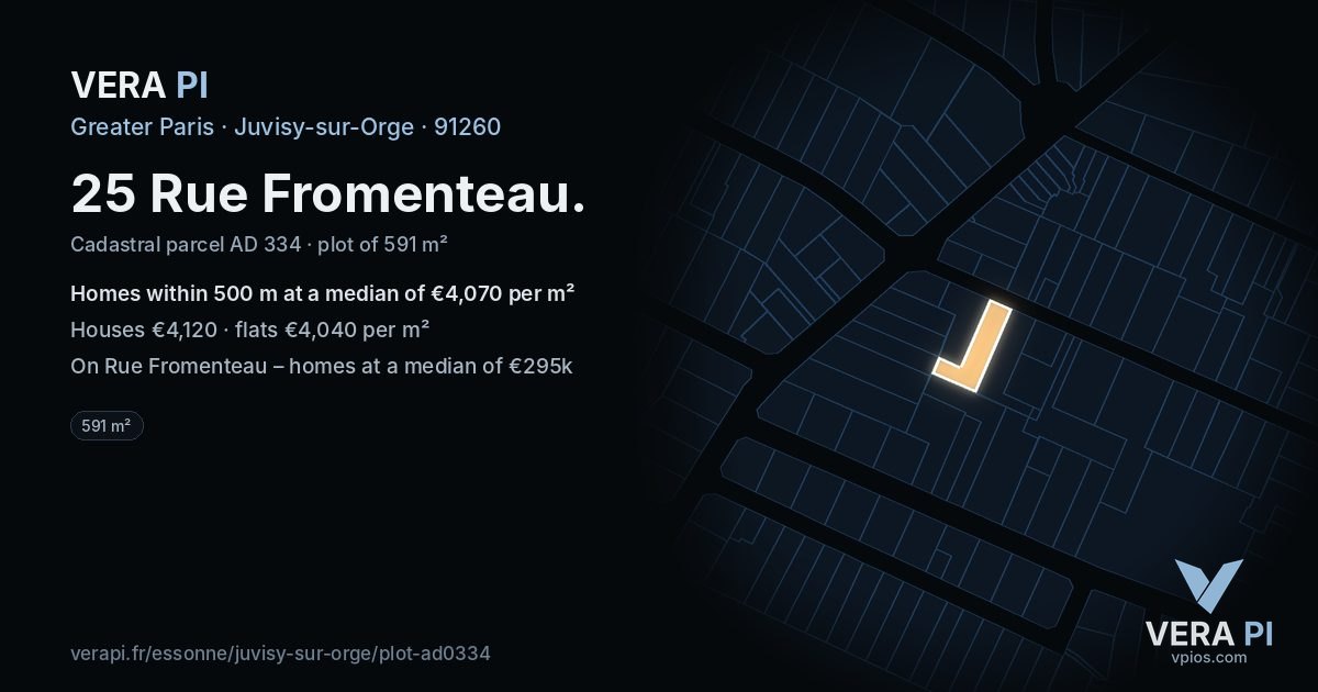25 Rue Fromenteau, Juvisy-sur-Orge at night – the plot lit, the parcels around coloured by the prices near them
