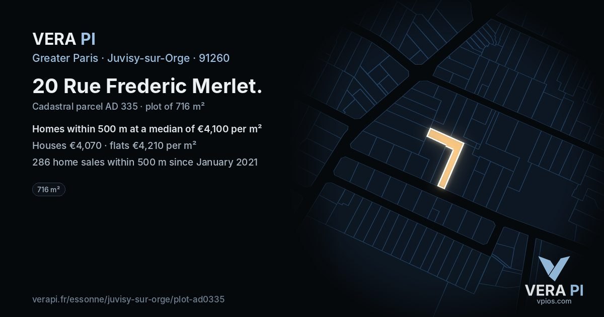 20 Rue Frederic Merlet, Juvisy-sur-Orge at night – the plot lit, the parcels around coloured by the prices near them