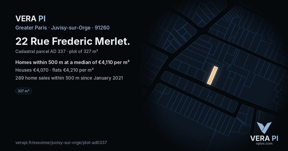 22 Rue Frederic Merlet, Juvisy-sur-Orge at night – the plot lit, the parcels around coloured by the prices near them