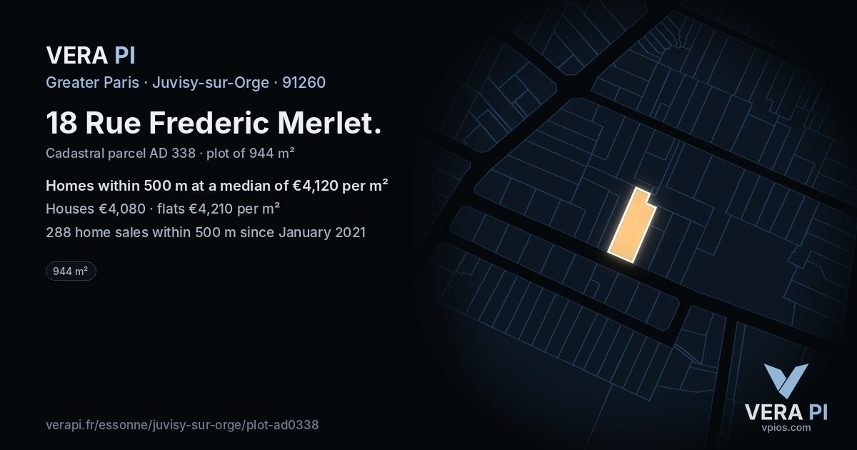 18 Rue Frederic Merlet, Juvisy-sur-Orge at night – the plot lit, the parcels around coloured by the prices near them