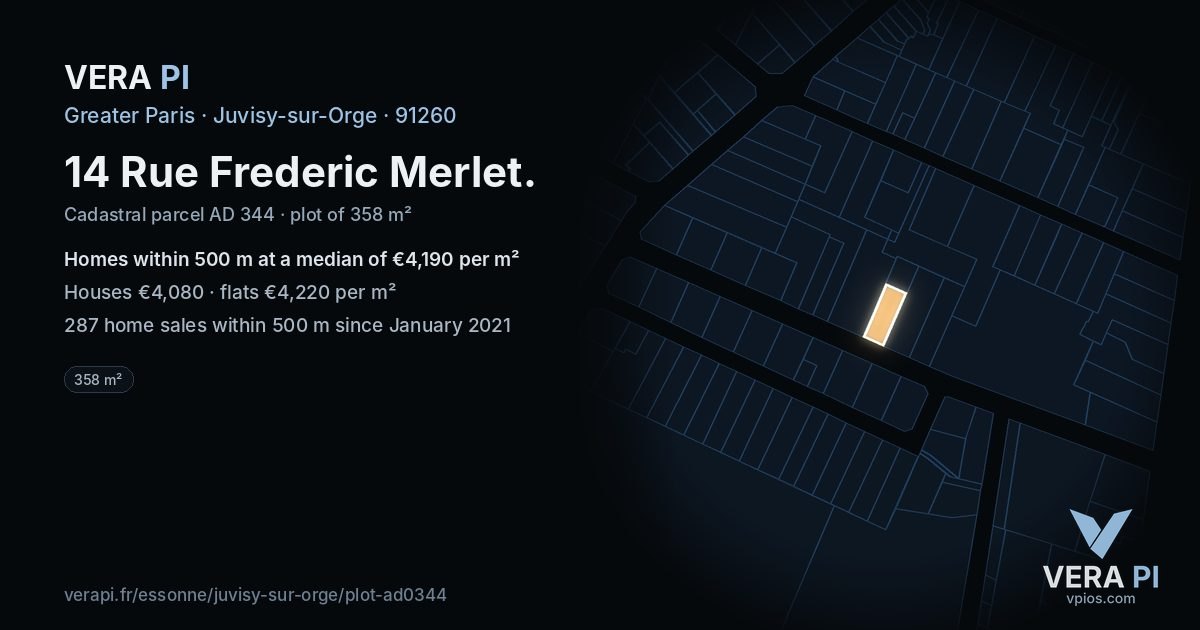 14 Rue Frederic Merlet, Juvisy-sur-Orge at night – the plot lit, the parcels around coloured by the prices near them
