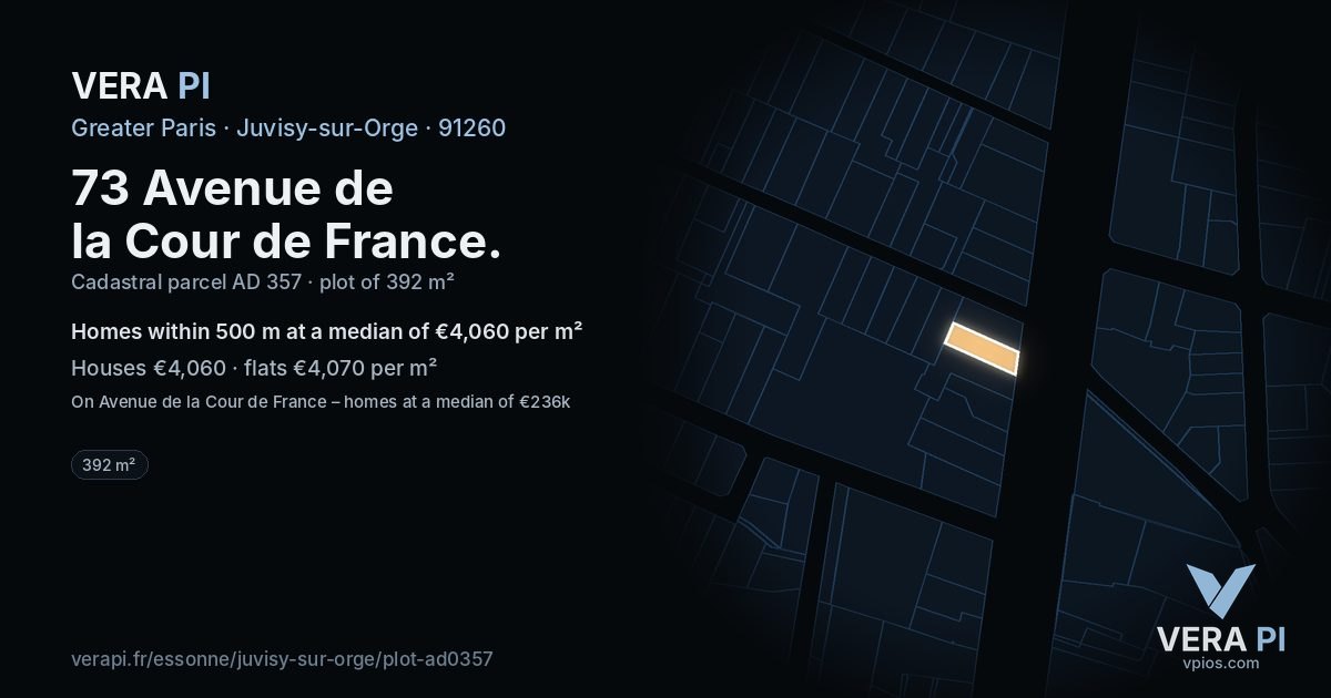 73 Avenue de la Cour de France, Juvisy-sur-Orge at night – the plot lit, the parcels around coloured by the prices near them
