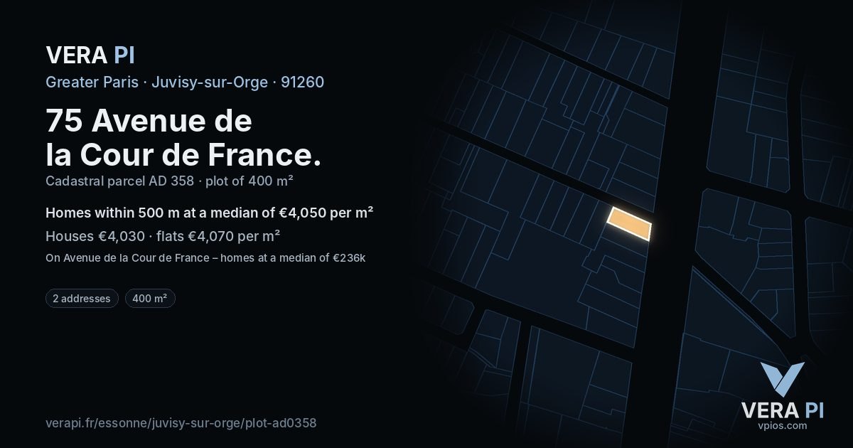75 Avenue de la Cour de France, Juvisy-sur-Orge at night – the plot lit, the parcels around coloured by the prices near them