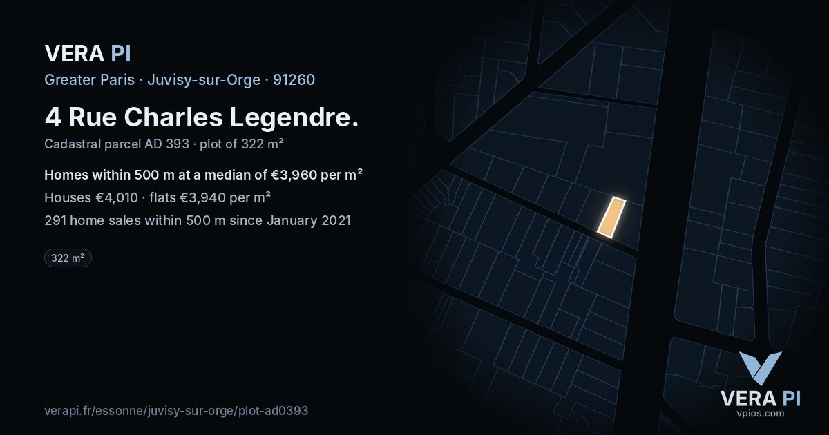 4 Rue Charles Legendre, Juvisy-sur-Orge at night – the plot lit, the parcels around coloured by the prices near them