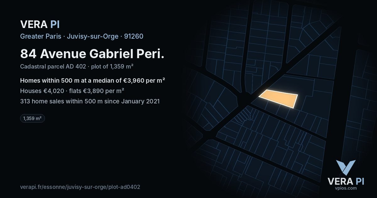 84 Avenue Gabriel Peri, Juvisy-sur-Orge at night – the plot lit, the parcels around coloured by the prices near them