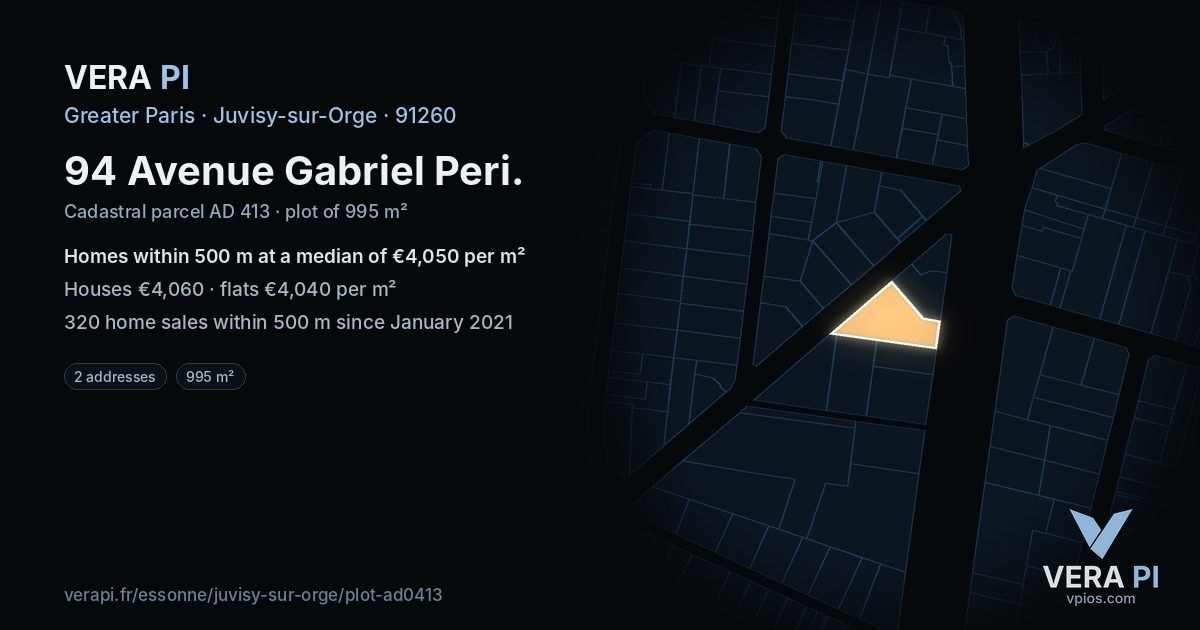 94 Avenue Gabriel Peri, Juvisy-sur-Orge at night – the plot lit, the parcels around coloured by the prices near them