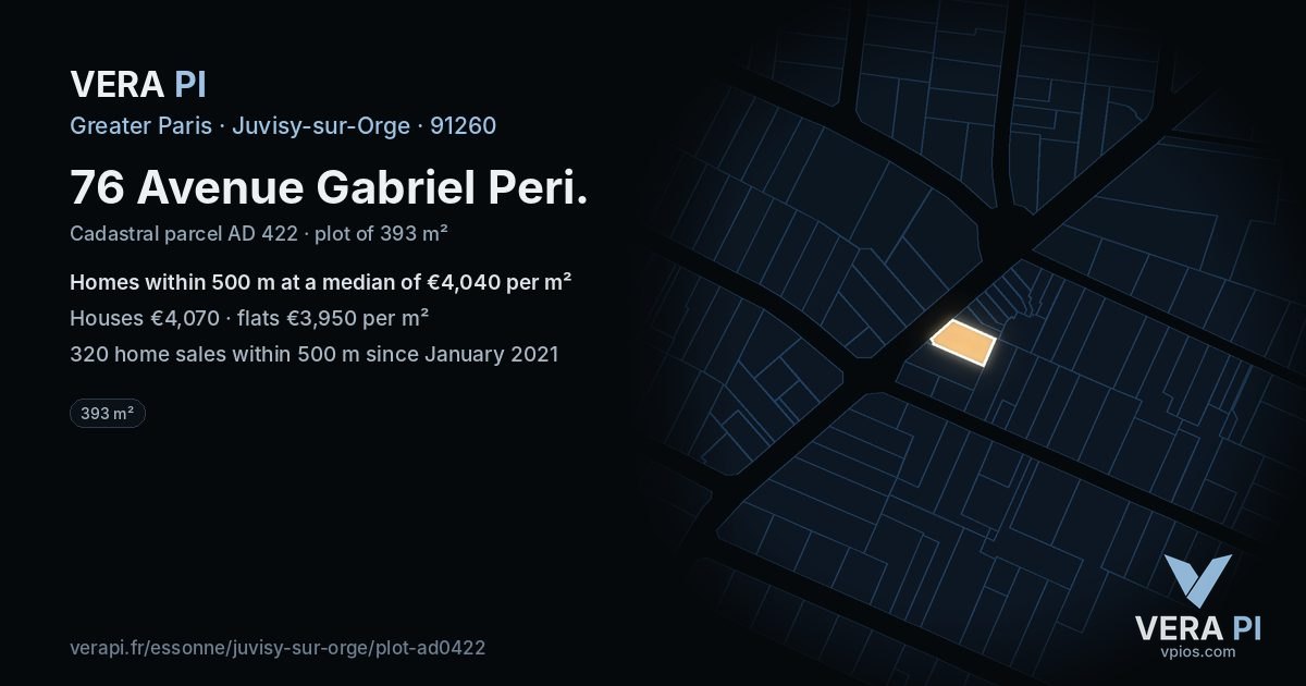 76 Avenue Gabriel Peri, Juvisy-sur-Orge at night – the plot lit, the parcels around coloured by the prices near them